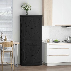 Resenkos 72" Kitchen Pantry Storage Cabinet, Traditional Freestanding Cupboard with 4 Doors and 2 Adjustable Shelves, Large Central Drawer, X-Frame, - 1 of 4