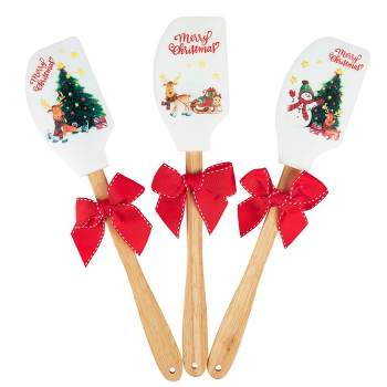 Christmas Silicone Spatulas, 3 Pieces Premium Heat Resistant Cream Butter Spatula with Wooden Handle