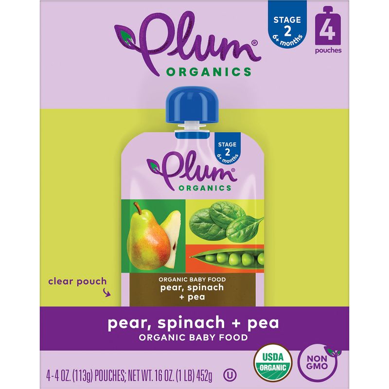 Plum Organics Pear Spinach & Pea Baby Food - (Select Count), 1 of 9