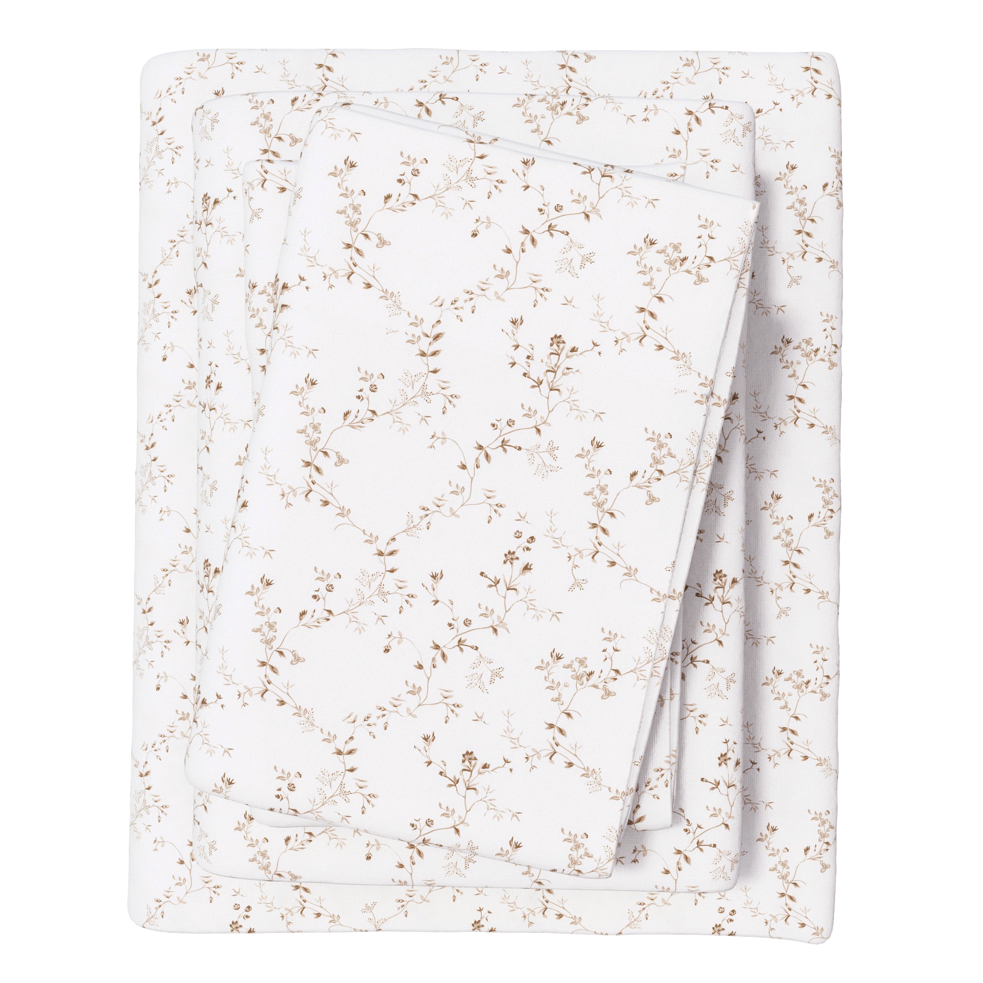100% Cotton Winter Floral Printed Flannel Sheet Set - Great Bay Home (Full, Winter Vines Tan)