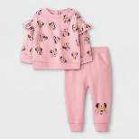 Baby Girls' 2pc Minnie Mouse Long Sleeve Fleece Pullover and Jogger Set - Pink