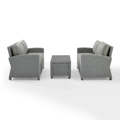 Bradenton 3pc Outdoor Loveseat Wicker Seating Set - Gray - Crosley