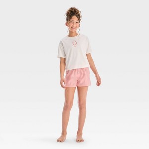 Girls' 2pc Short Sleeve T-Shirt & Boxer Shorts Pajama Set - art class™ - 1 of 4