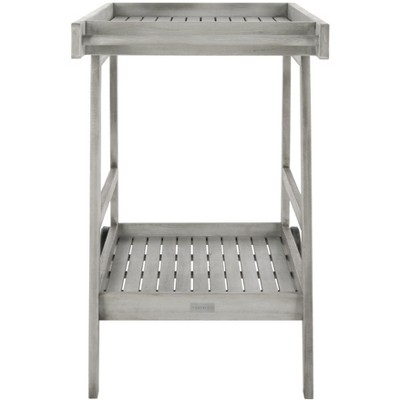 Transitional Eucalyptus Wood Bar Cart with Storage in Grey Wash