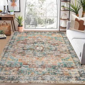 Boho Area Rug Washable Distressed Oriental Print Floor Carpet Vintage Persian Rug