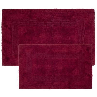 Hastings Home Soft, Absorbent, Reversible Cotton Bathroom Mats - 2-Pcs, Burgundy