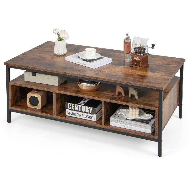 Costway Industrial Coffee Table with Open Storage Metal Frame Center Table for Living Room, 1 of 11