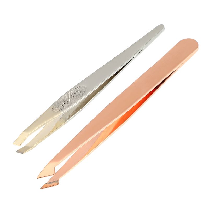 Unique Bargains Thread Stainless Steel Eyebrow Tweezers Rose Gold Tone 2 Pcs, 1 of 7