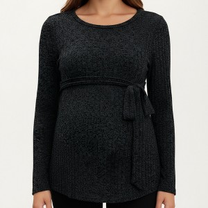 Anna-Kaci Women's Long Sleeve Maternity Top with Textured Knit Fabric and Side Bow Detail - 1 of 4