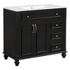 KIGFTSOD 36" Bathroom Vanity with Sink, White Vanity Cabinet with Flip-Out Drawer, 3 Drawers, 2 Soft-Close Doors - 2 of 4