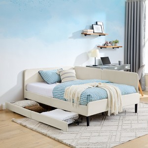 Full Size Upholstered Platform Bed with 3 Storage Drawers for Bedroom - 1 of 4