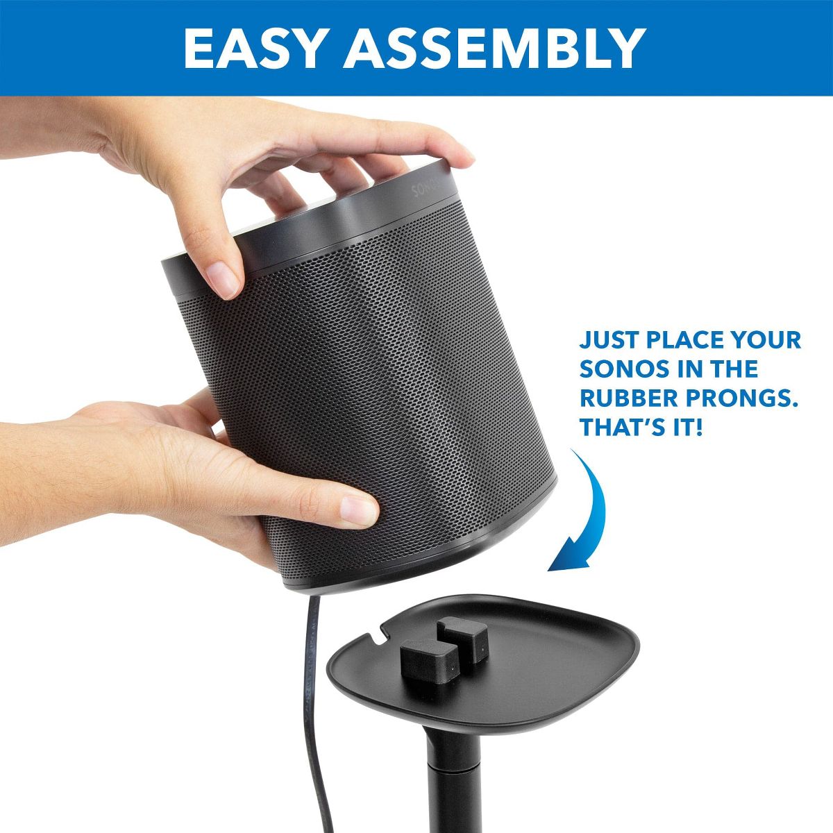 Mount-It! Speaker Floor Stand for Sonos One, SL, and Play:1 [28" Tall] Built-in Cable Management, Lightweight, Space Saving, Enhanced Surround Sound - thumbnail 6