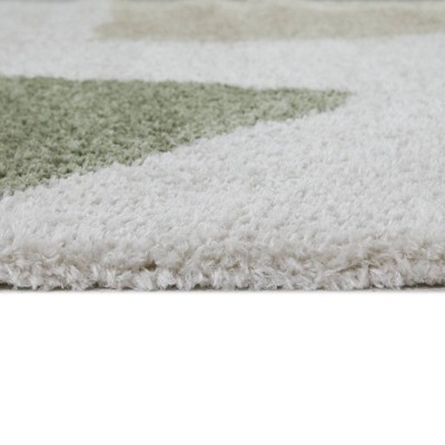 Cream and Green Abstract Stain-Resistant Synthetic Area Rug