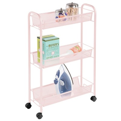 mDesign Steel Slim Rolling Utility Cart Storage Organizer, Shelves - Light Pink