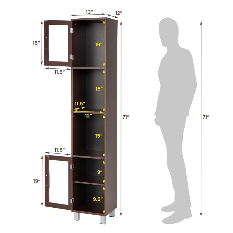 Costway 71'' Tall Tower Bathroom Storage Cabinet Organizer Display Shelves Bedroom Grey\Brown\Black, 3 of 11