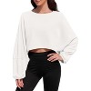 Comfort Cropped Sweatshirt with Long Balloon Sleeves Loose Fit Crew Neck Casual Workout Top - 2 of 4