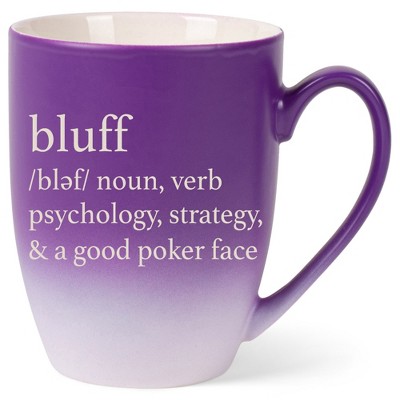 100 North Purple and White Two Toned Ombre, 10 Ounce, Comfortably Fits Your Hands, Ceramic Tea Coffee Cup Mug, Bluff noun, verb, psychology, strategy,