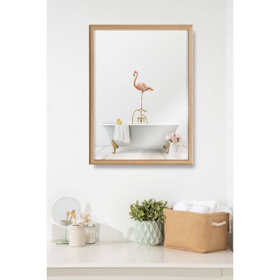 Blake Flamingo Cottage Bathroom Framed Glass Art Print