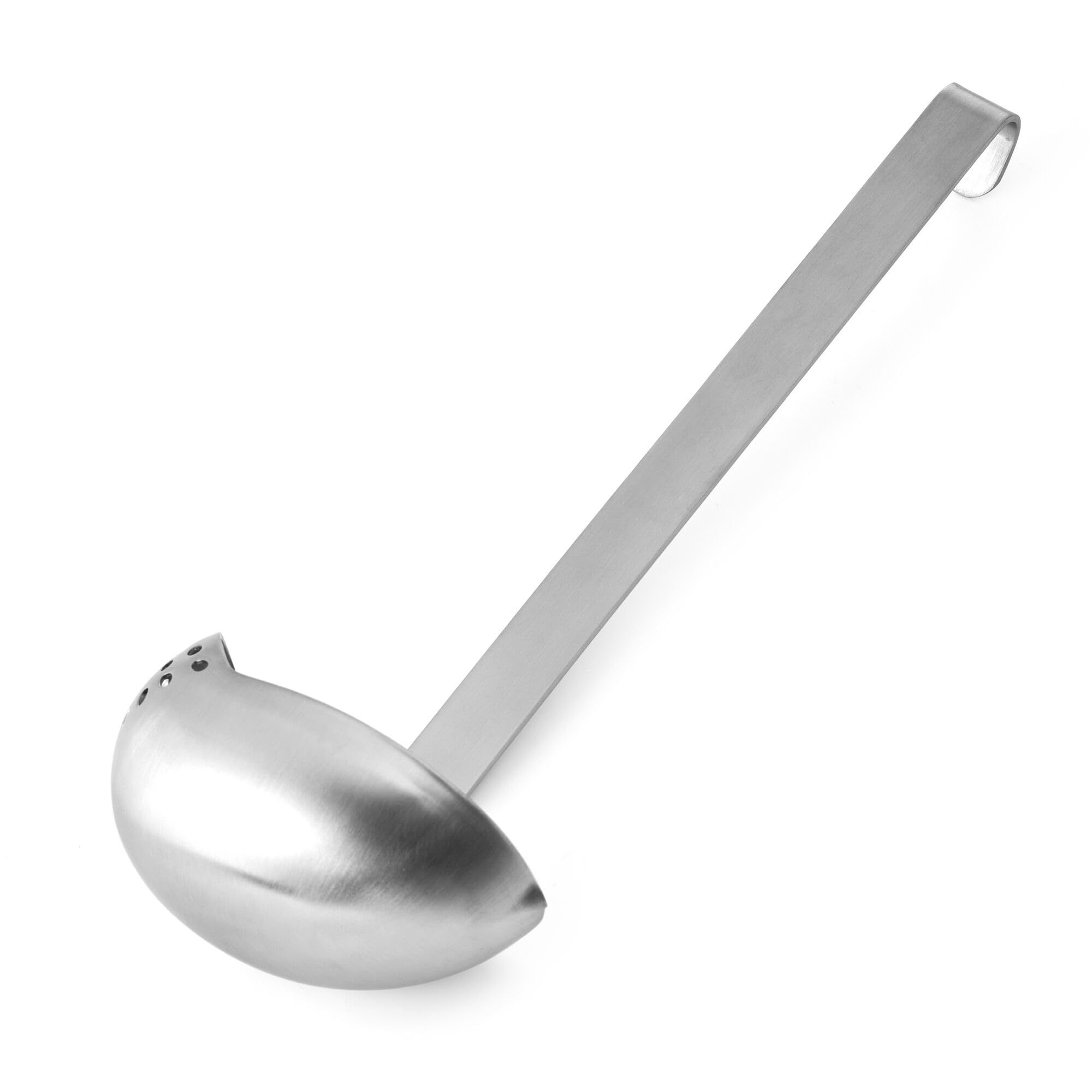 Amco Stainless Steel Straining Ladle, 6.5-ounce Capacity for Scooping, Straining, Pouring, Durable Kitchen Utensil for Soups, Sauces, Dishwasher Safe