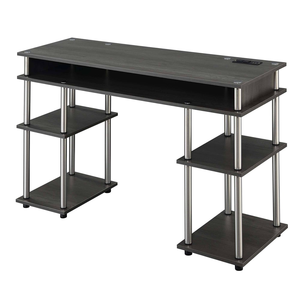 Photos - Office Desk Designs2Go No Tools Student Desk with Charging Station and Shelves Charcoa