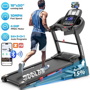 Portable Folding Treadmill 4.5 HP, 300 lbs Capacity, 15% Auto Incline, 70+ Programs, APP Control, HiFi Speakers, iPad Holder - 1 of 4