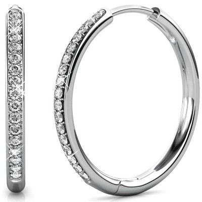 18k Gold Plated 25mm Hoop Earrings with Crystals for Women