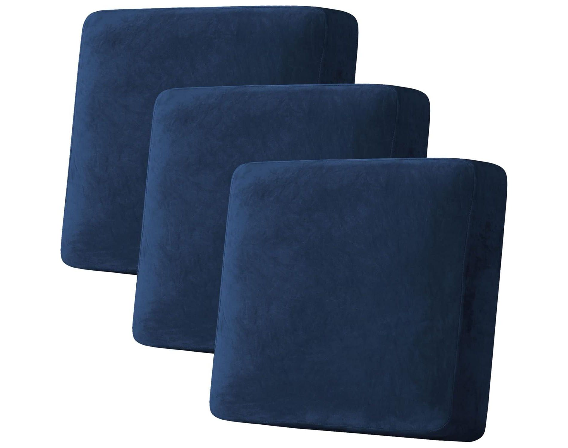 H.Versailtex Velvet Seat Cushion Cover for Armchair Loveseat and Sofa NAVY 3 Cushion XL Sofa