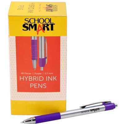 School Smart Retractable Hybrid Pens, Purple Ink, Silver Barrel, pk of 48