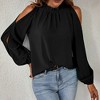 Coolmee Women's Blouses Dressy Casual Cold Shoulder Ruffle Collar Blouses Fall Fashion Shirts for Work - 3 of 4