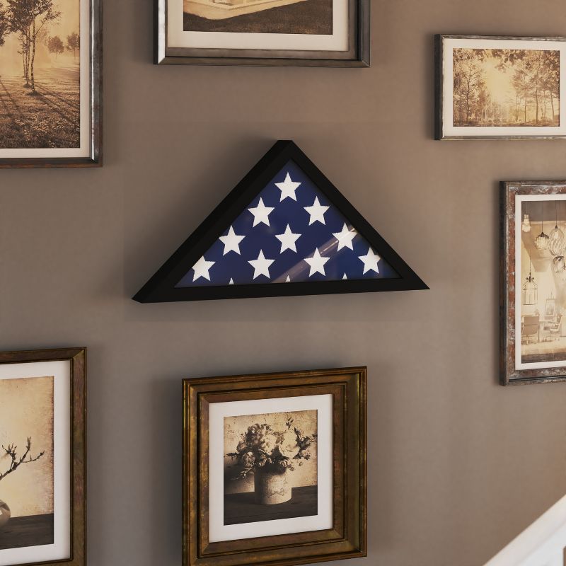 Merrick Lane Solid Wood Military Memorial Flag Display Case for 9.5' x 5' American Veteran Flag, 5 of 12