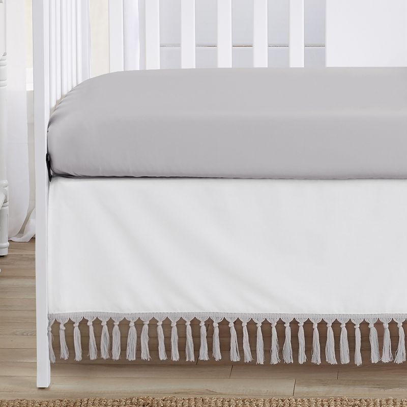 Sweet Jojo Designs Boy Girl Gender Neutral Unisex Baby Crib Bedding Set - Boho Fringe White and Grey Collection 4pc, 5 of 8