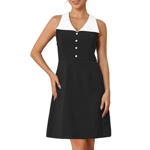 Женские платья INSPIRE CHIC Women's Vintage Sleeveless Button Decor Collared A-Line Mini Dresses Small Black