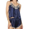 Anna-Kaci Lounge Women's Satin Pajama Set with Embroidered Lace Trim Cami Top and Elastic Waist Shorts - 3 of 4