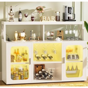 White Bar Cabinet with Power Outlets, Liquor Cabinet with Led Lights and Glass Holder, Storage Buffet Cabinet Coffee Bar Cabinet for Liquor, Wine Cab - 1 of 4