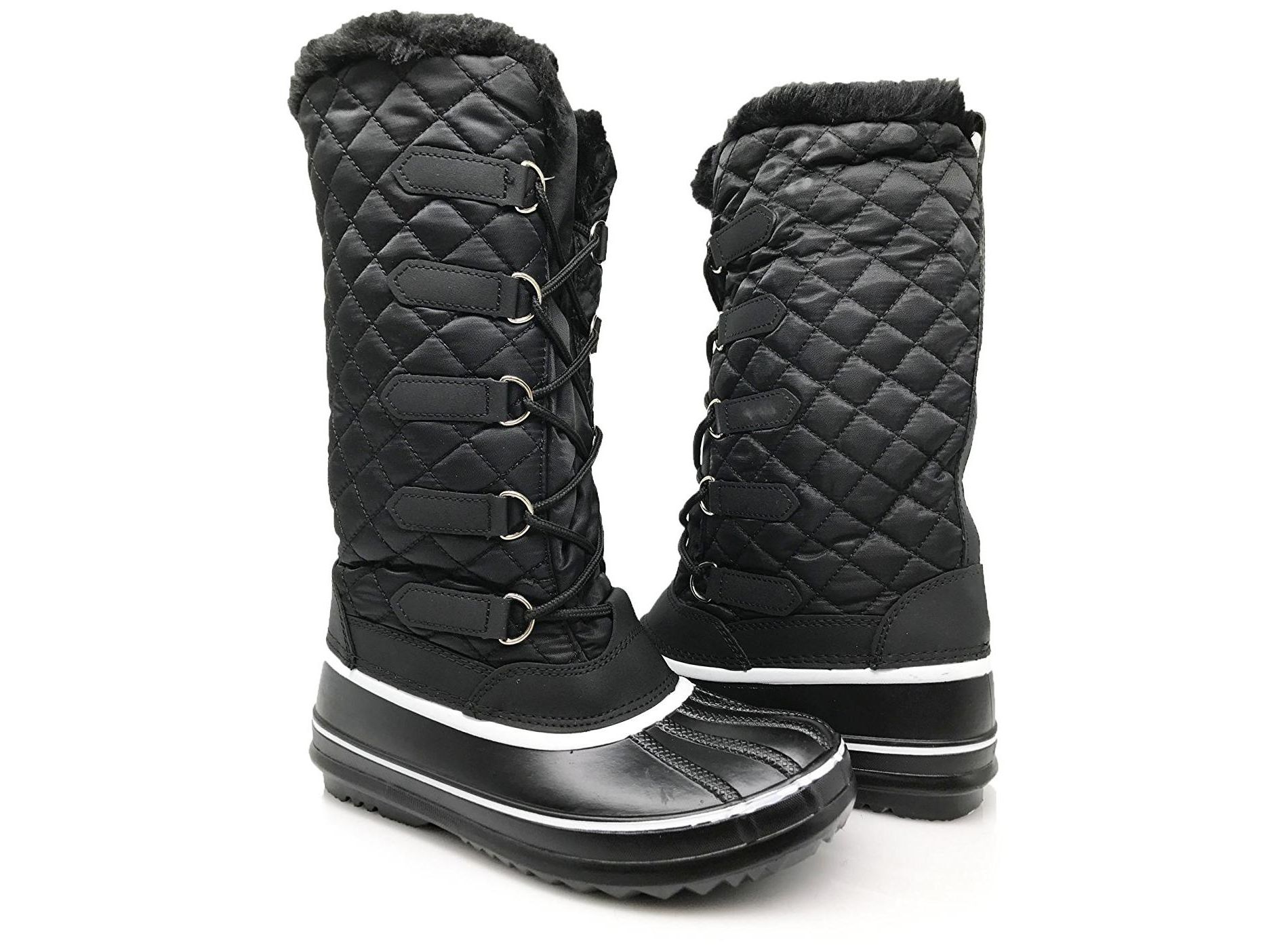 Women's Winter Boots Black Fur Insulated Snow Boots