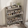 Narrow Shoe Cabinet for Entryway Storage, Slim Freestanding Organizer with 2 Flip Drawers and Hooks, Hidden Shoe Storage for Hallway, Foyer, Garage - 4 of 4