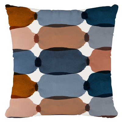 Blue/Brown Print Throw Pillow - Skyline Furniture: Geometric Linen & Cotton, Zipper Closure, Indoor Use