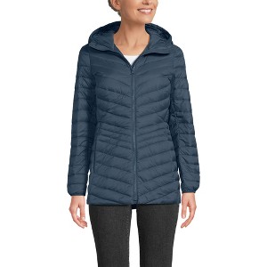 Lands' End Women's Outerwear Wanderweight Ultralight Packable Hooded Long Down Jacket - 1 of 4