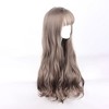 Unique Bargains Women's Curly Wigs 28" Brown with Wig Cap Long Hair With Bangs - 3 of 4