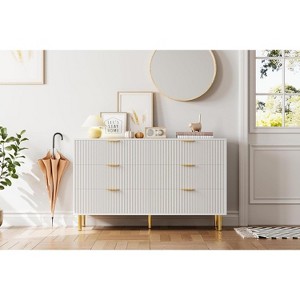 6 Drawer Dresser, Wood Chest of Drawers Organizer Storage with Gold Handle, Large Storage Cabinet, Modern Design Dresser for Bedroom - 1 of 4