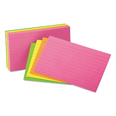 UNIVERSAL Ruled Neon Glow Index Cards 3 x 5 Assorted 100/Pack 47217