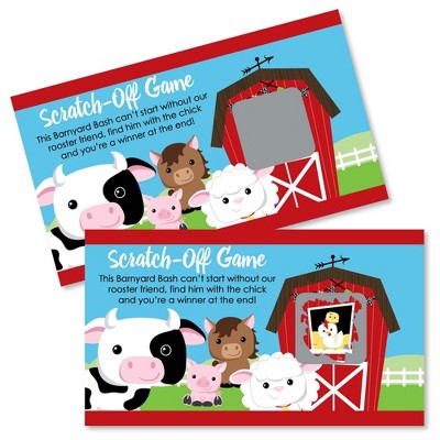 Big Dot of Happiness Farm Animals - Barnyard Baby Shower or Birthday Party Game Scratch Off Cards - 22 Count