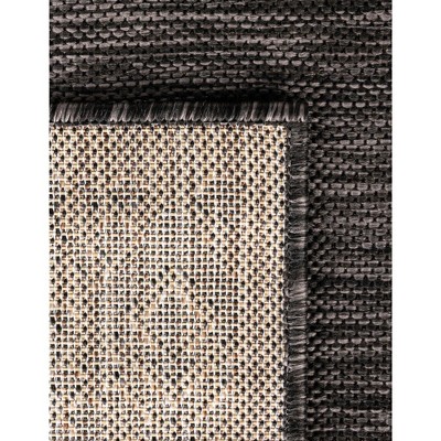 Charcoal Gray Floral Border Outdoor Rectangular Rug