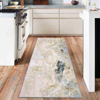 WhizMax Machine Washable Non-Slip Indoor Rubberback Runner Modern Abstract Geometric Print Carpet Traditional Area Rug for Hallway,Bedroom,Living Room