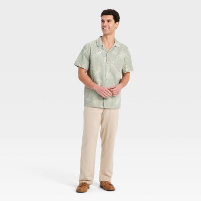 Мужские рубашки Goodfellow & Co Men's Short Sleeve Floral Embroidered Camp Shirt - Goodfellow & Co™ Green L — фото 3