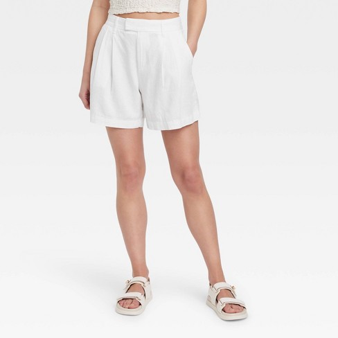 Women's High-rise Tailored Linen Shorts - A New Day™ White 16 : Target