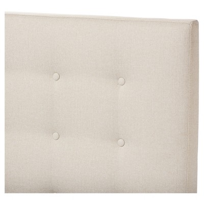 Alinia Light Beige Fabric Upholstered Walnut Wood Queen Platform Bed