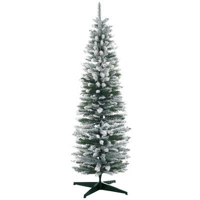 Aghana Digitals 6' Slim White Artificial Christmas Tree with Snow-Flocked Branches, 390 Tips, Flame
