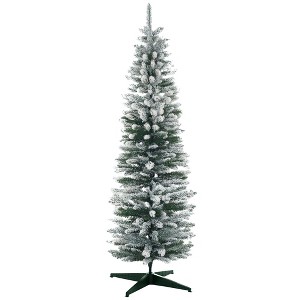 Aghana Digitals 6' Slim White Artificial Christmas Tree with Snow-Flocked Branches, 390 Tips, Flame - 1 of 4