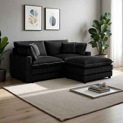 Corduroy Deep Seat L-Shaped Modular Sectional Sofa with 4 Pillows & Ottoman